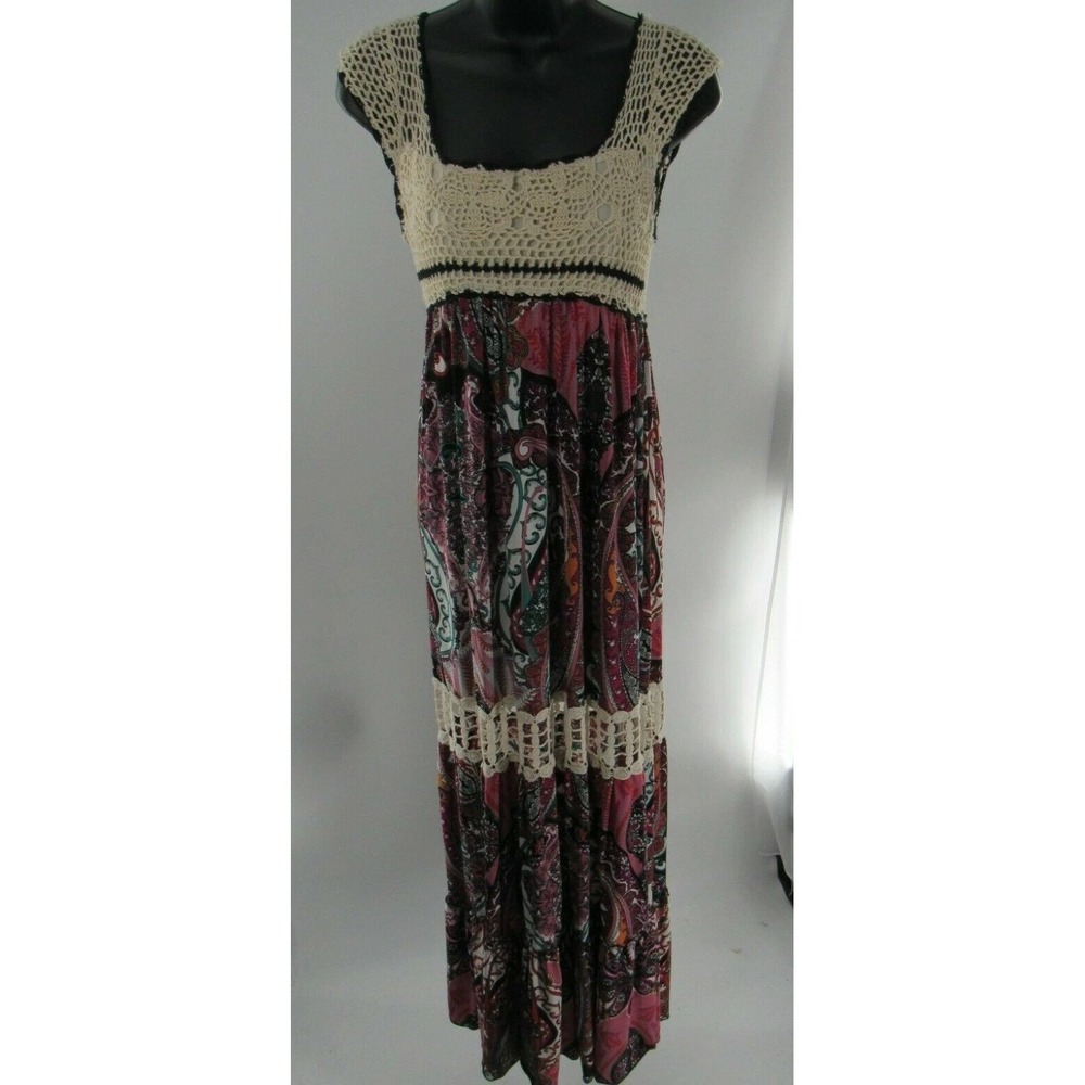 Solitaire Crochet Top Paisley Print Maxi Dress Boho Festival Casual Size S